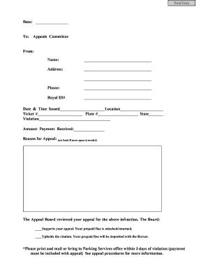 Parking Violation Appeal Form