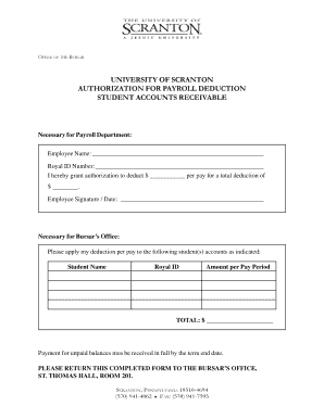 University of Scranton Payroll Deduction Authorization