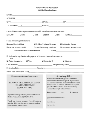 Renown Health Foundation Mail-In Donation Form