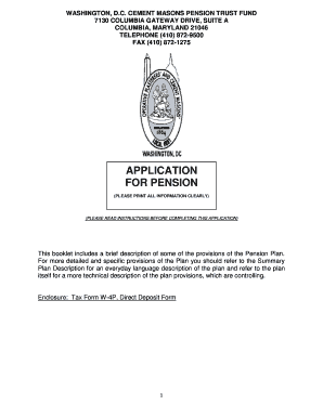 Washington DC Cement Masons Pension Trust Fund Application