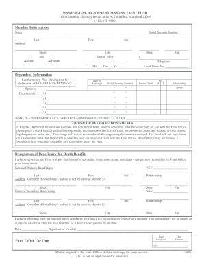 Washington DC Cement Masons Trust Fund Member Information Form