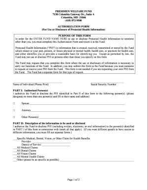 Pressmen Welfare Fund Authorization Form