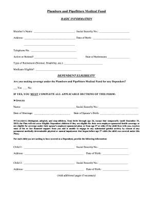Plumbers and Pipefitters Medical Fund Application