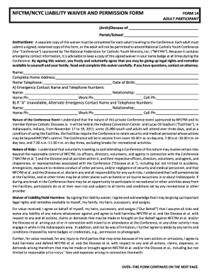 NFCYM Adult Participant Liability Waiver Form