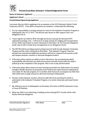 Parent Guardian Animator Acknowledgement Form
