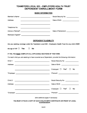 Teamsters Local 922 Dependent Enrollment Form