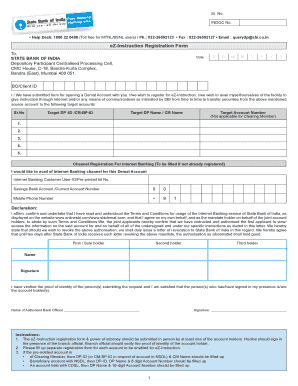 State Bank of India eZ-Instruction Registration Form