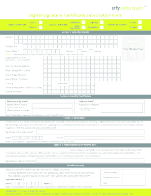 Digital Signature Certificate Subscription Form