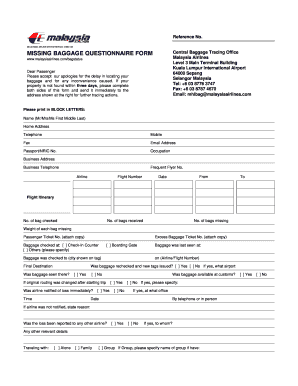 Malaysia Airlines Missing Baggage Questionnaire