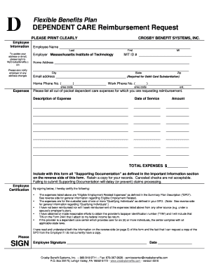 Dependent Care Reimbursement Request Form