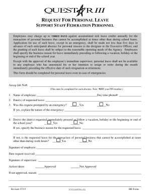 Request for Personal Leave Form