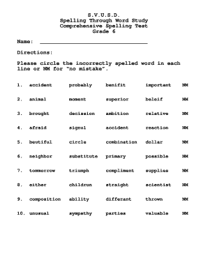 Grade 6 Spelling Test