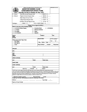 Canadian Kennel Club Conformation Entry Form