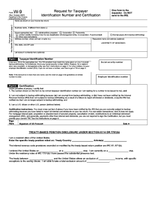 Form W-9 Request for Taxpayer Identification Number and Certification