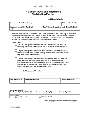 University of Wisconsin Voluntary Retirement Contribution Election