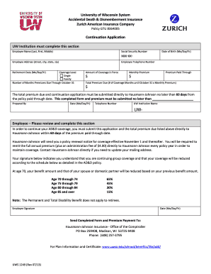 University of Wisconsin AD&D Insurance Continuation Application