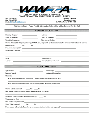 Notification Form - Clog Removal Service
