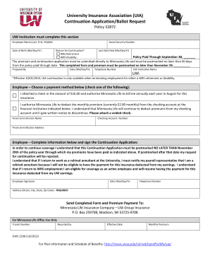 University Insurance Association Continuation Application