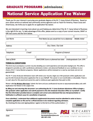 National Service Application Fee Waiver - W P Carey - wpcarey asu