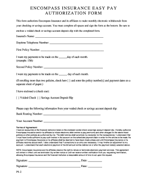 Encompass Insurance Easy Pay Authorization Form