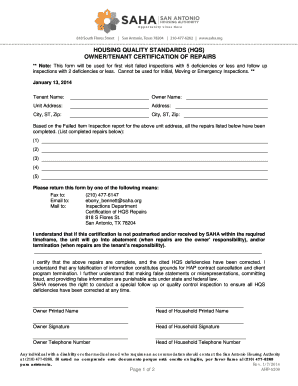 Housing Quality Standards Repair Certification