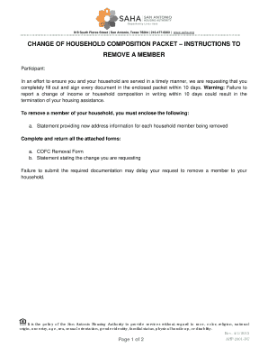 Change of Household Composition Packet - Remove a Member