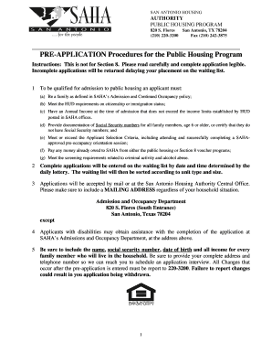 San Antonio Public Housing Pre-Application