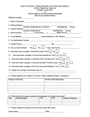 Texas DBE Annual Update Affidavit
