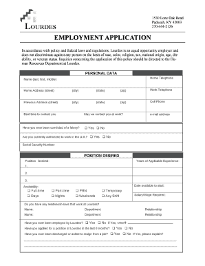 Lourdes Hospital Employment Application