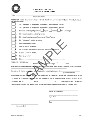 Screen Actors Guild Corporate Resolution