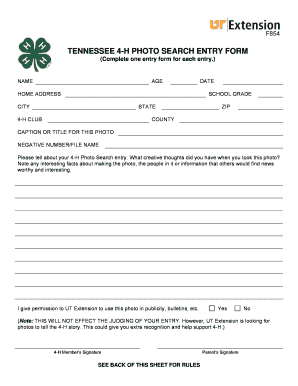 Tennessee 4-H Photo Search Entry Form