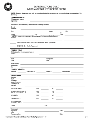Screen Actors Guild Credit Check Form