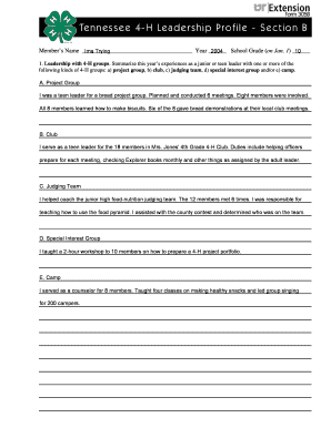 4-H Leadership Experience Form