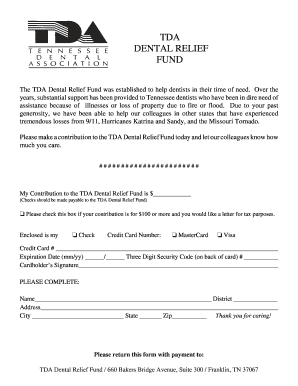 TDA Dental Relief Fund Contribution Form