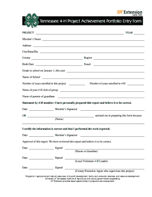 4-H Project Report Form