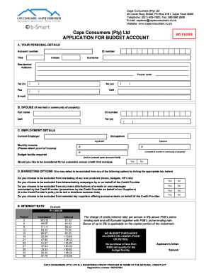Cape Consumers Budget Account Application
