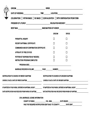 Catholic Church Wedding Form
