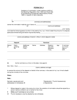 Bank Deposit Nomination Variation Form
