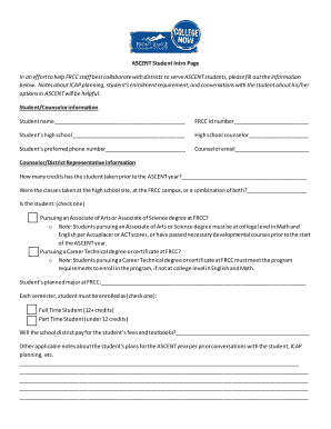 ASCENT Student Information Form