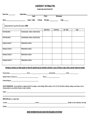 Boulder Valley School District Emergency Information Form