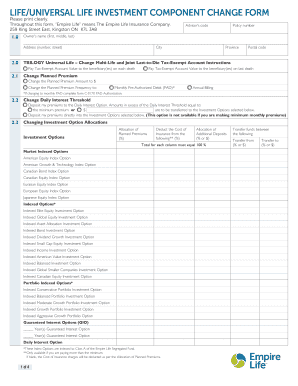 Empire Life Universal Life Investment Component Change Form