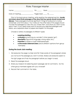 Book Club Passage Master Form