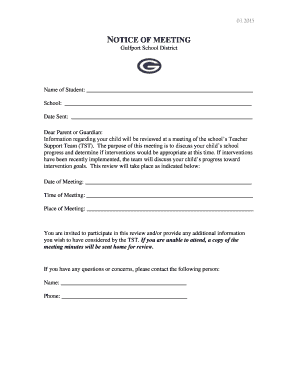 Notice of Meeting for Student Progress Review