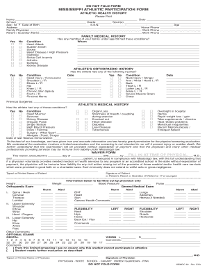 Mississippi Athletic Participation Form