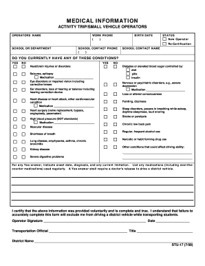 Activity Trip Small Vehicle Operator Medical Form