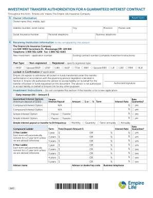 Investment Transfer Authorization for Guaranteed Interest Contract