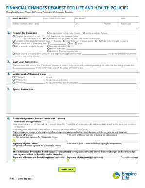 Financial Changes Request for Life and Health Policies