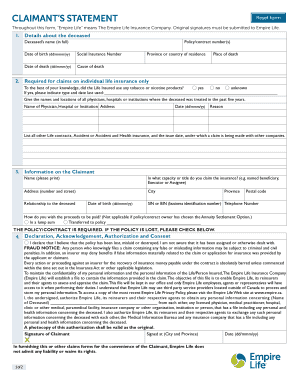 Claimant’s Statement for Life Insurance