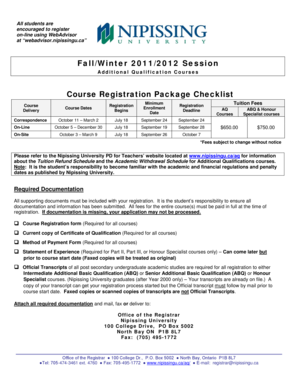 Nipissing University Course Registration Form