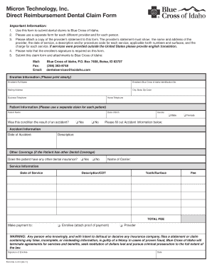 Direct Reimbursement Dental Claim Form